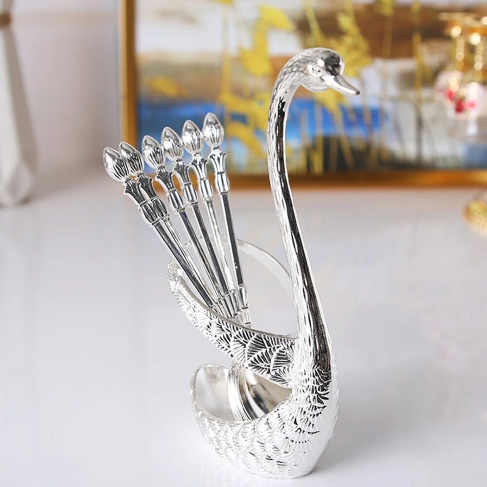 Elegant Silver Swan spoon set of 6